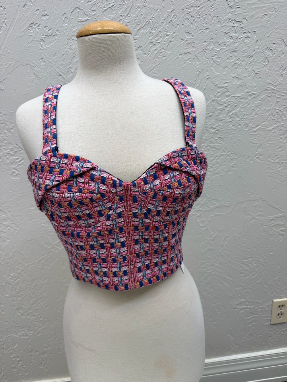 IRO Pink Multi-Color Tweed Bustier Crop Top